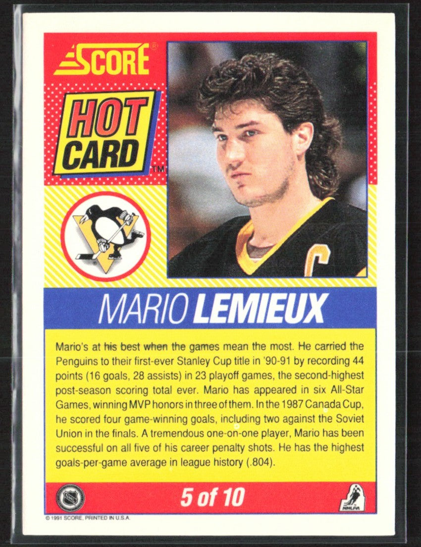 Mario Lemieux 1991 Score Hot Card #5 Pittsburgh Penguins