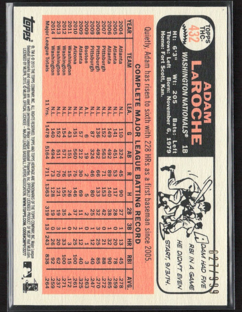 Adam LaRoche 2015 Topps Heritage Chrome /999 #THC-432 Washington Nationals