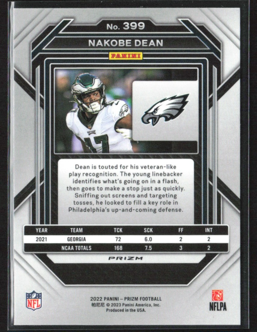 Nakobe Dean 2022 Panini Prizm Light Blue RC #399 Philadelphia Eagles
