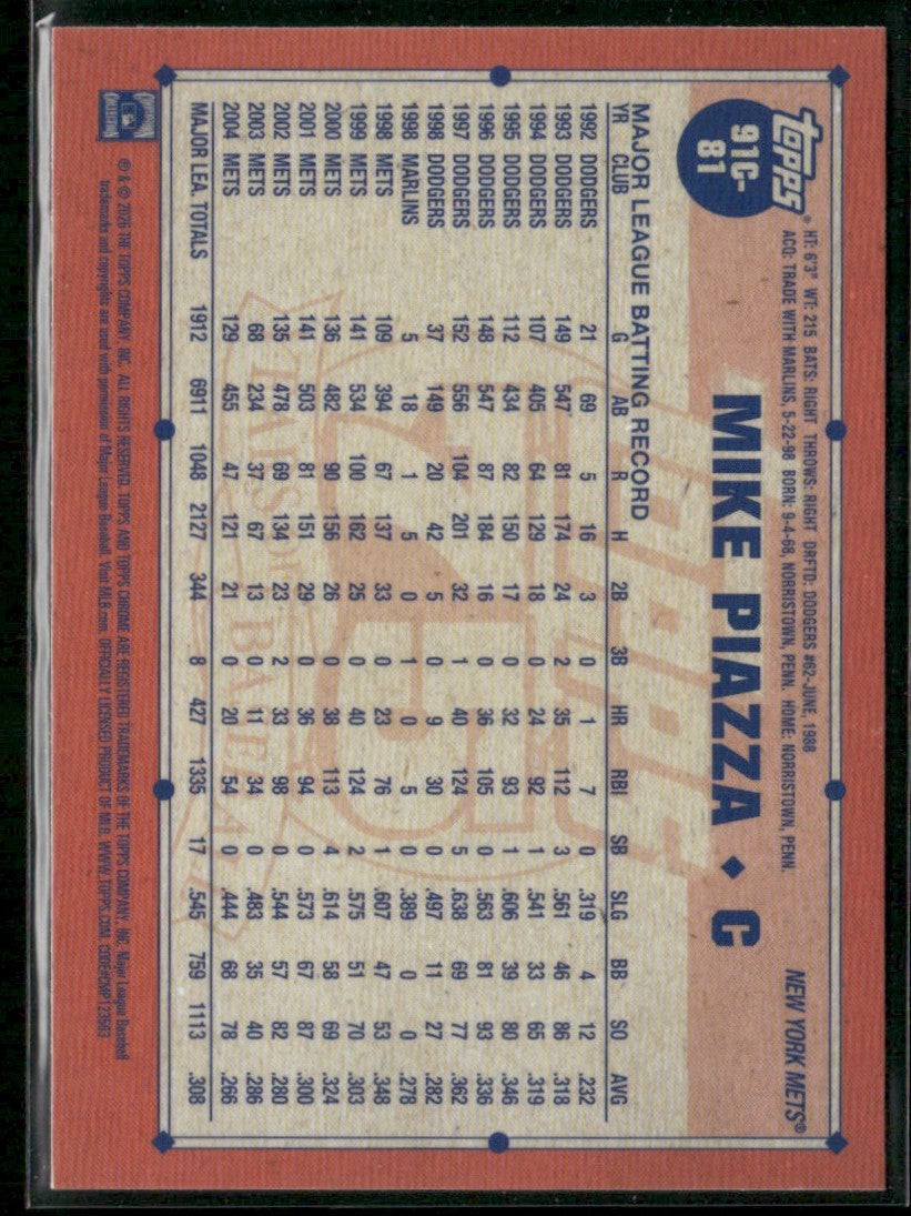 Mike Piazza 2026 Topps Chrome 1991 Silver Pack Mojo Refractor #91C-81
