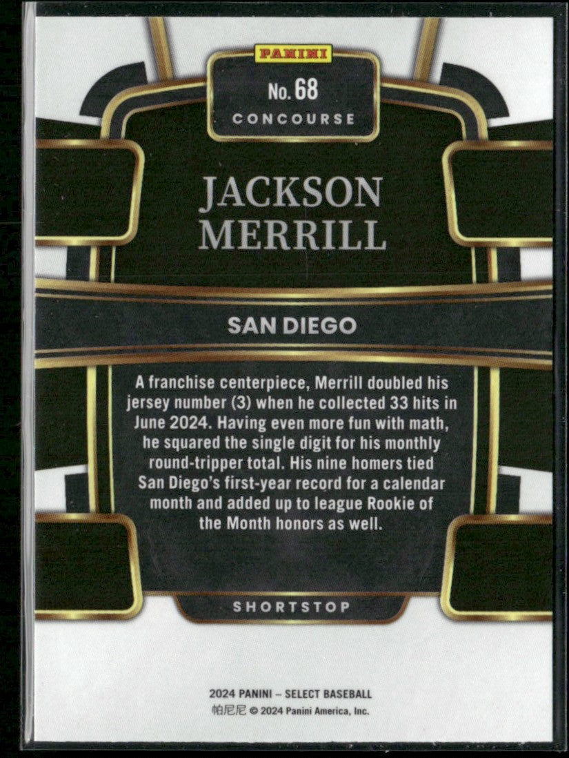 Jackson Merrill 2024 Panini Select Concourse RC #68 San Diego Padres
