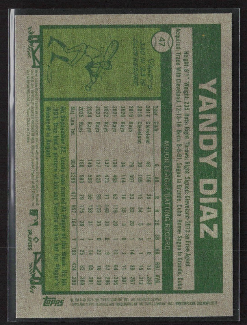 Yandy Diaz 2026 Topps Heritage Red Border #47 Tampa Bay Rays