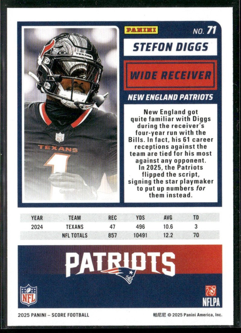 Stefon Diggs 2025 Score Showcase /250 #71 New England Patriots