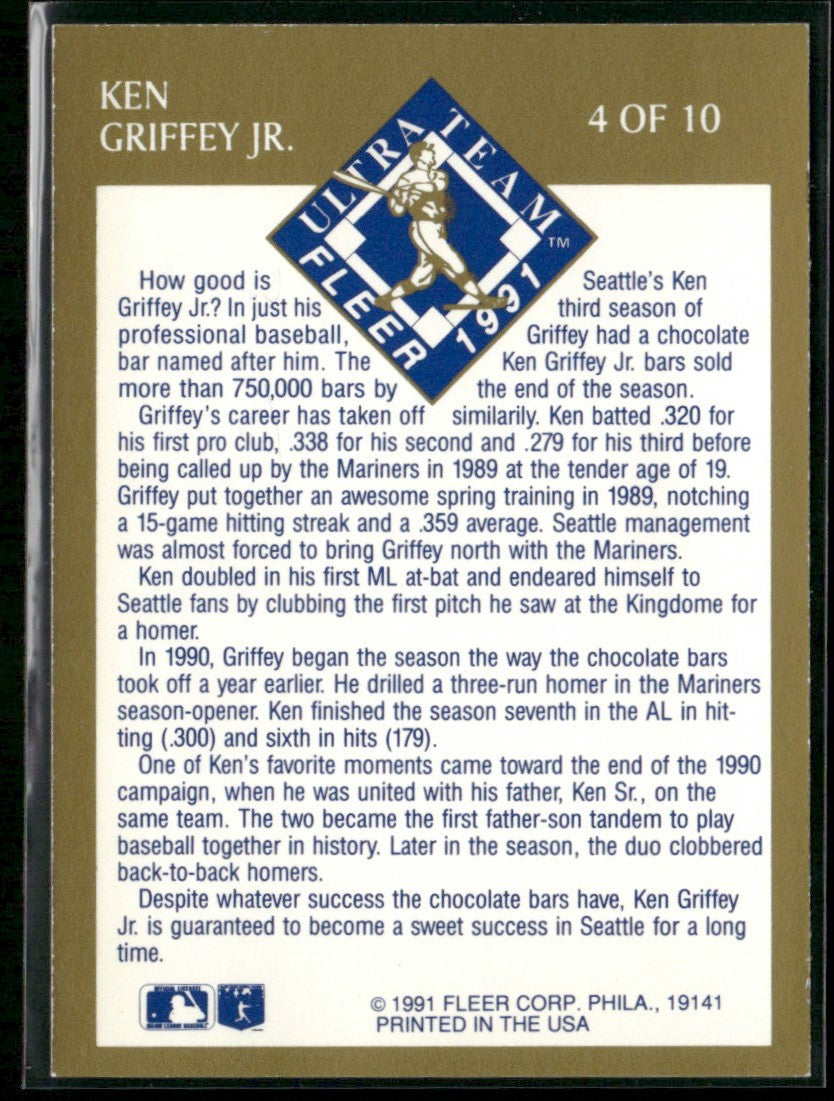Ken Griffey Jr. 1991 Fleer Ultra Team #4 Seattle Mariners