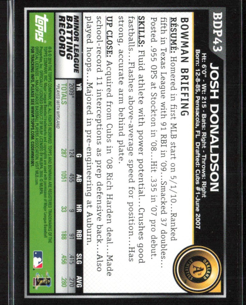 Josh Donaldson 2010 Bowman RC #BDP43 Oakland Athletics