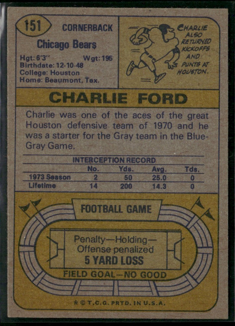 Charlie Ford 1974 Topps #151 Chicago Bears