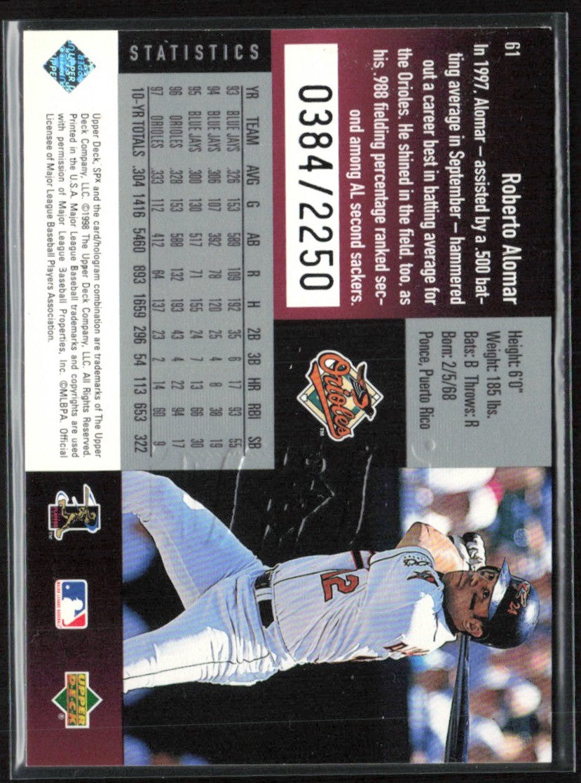 Roberto Alomar 1998 SPx Finite Spectrum /2250 #61 Baltimore Orioles