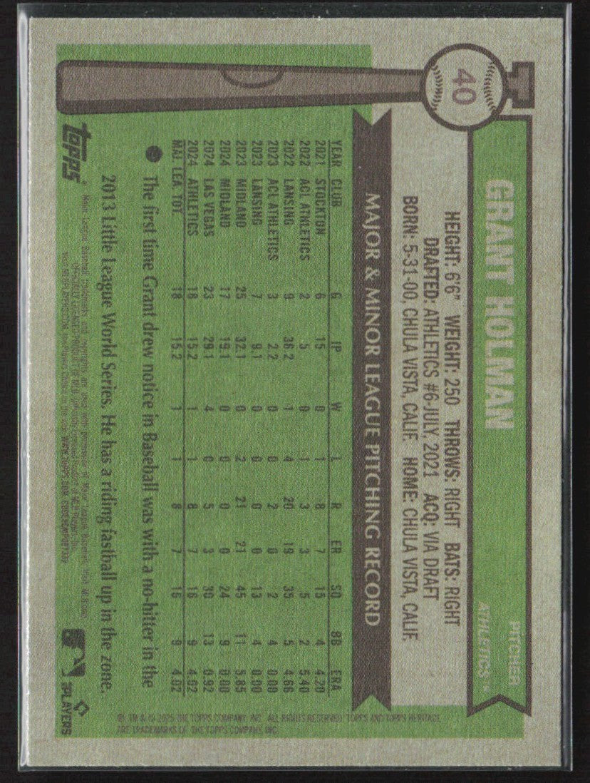 Grant Holman 2025 Topps Heritage Dark Blue RC #40 Athletics