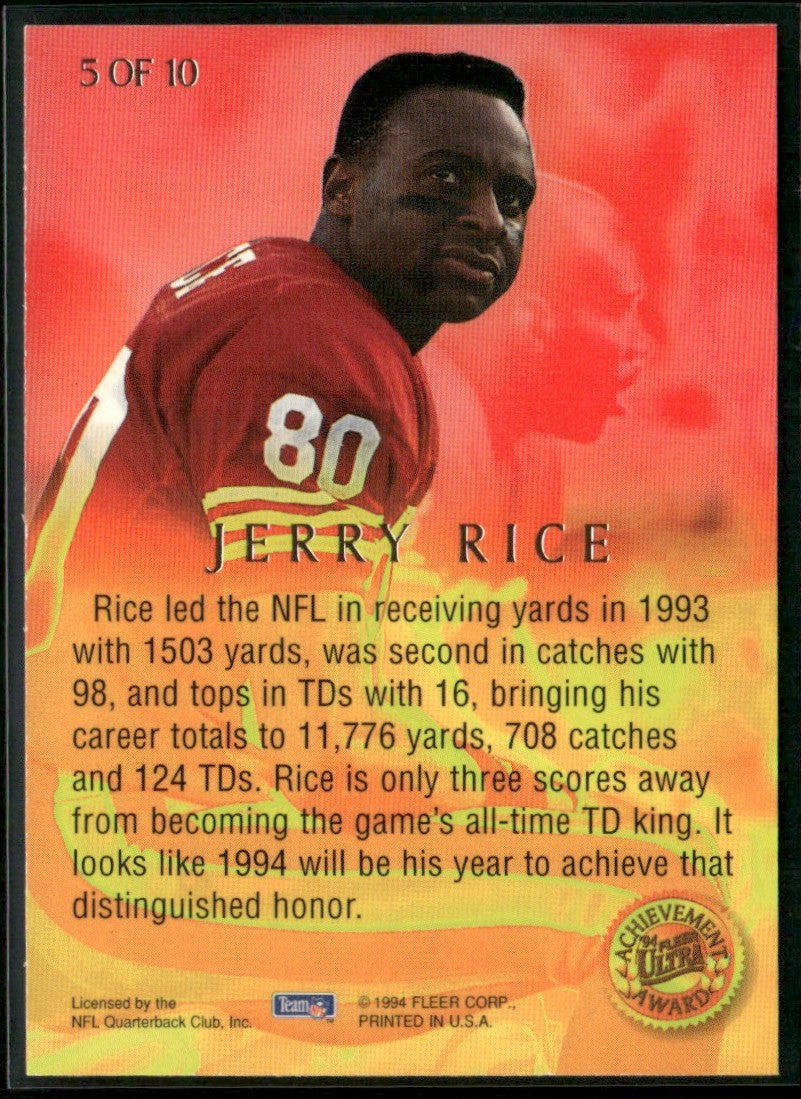 Jerry Rice 1994 Fleer Ultra Achievement #5 San Francisco 49ers