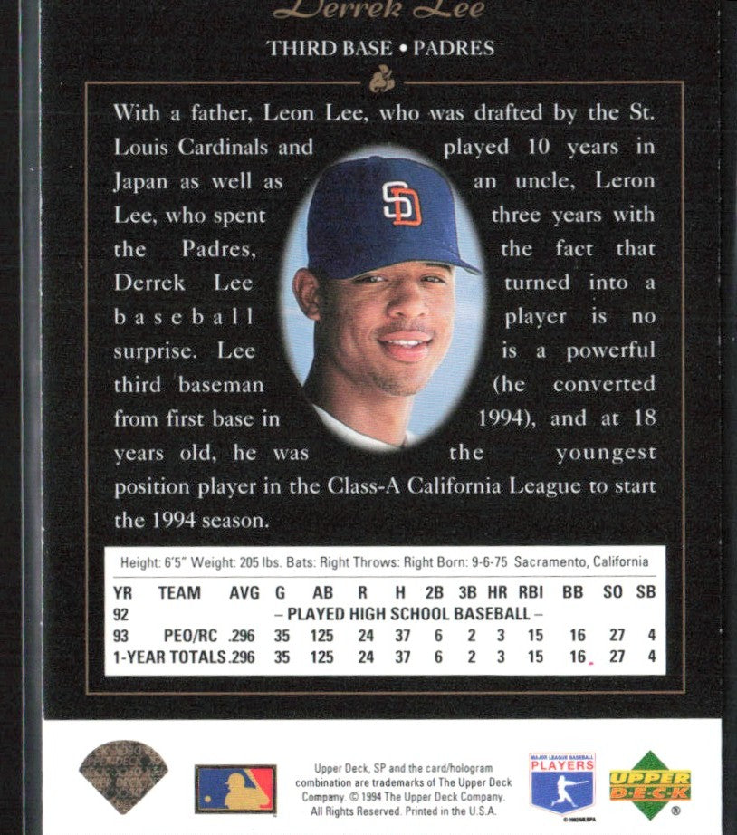 Derrek Lee 1994 SP Premier Prospects #10 San Diego Padres