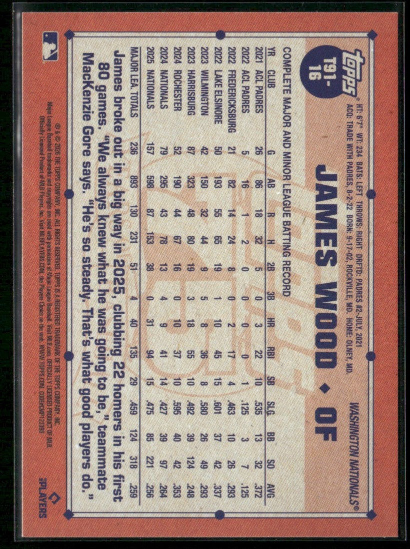 James Wood 2026 Topps 1991 #16 Washington Nationals