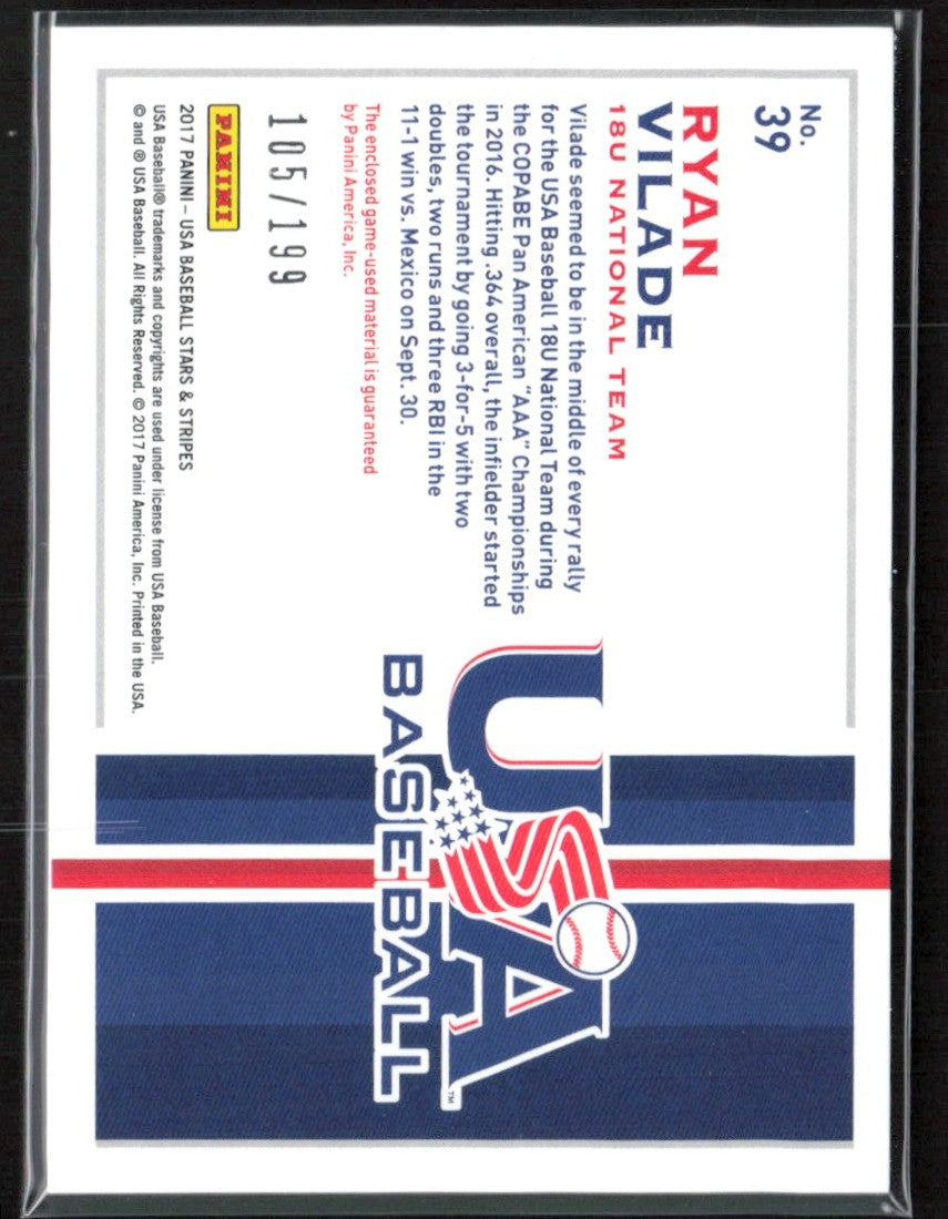 Ryan Vilade 2017 Panini Stars and Stripes Tools of the Trade /199 Jersey/Bat #39