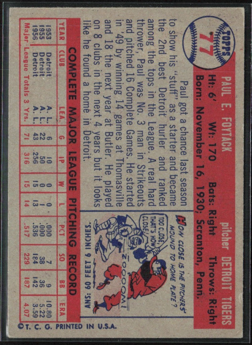 Paul Foytack 1957 Topps #77 Detroit Tigers