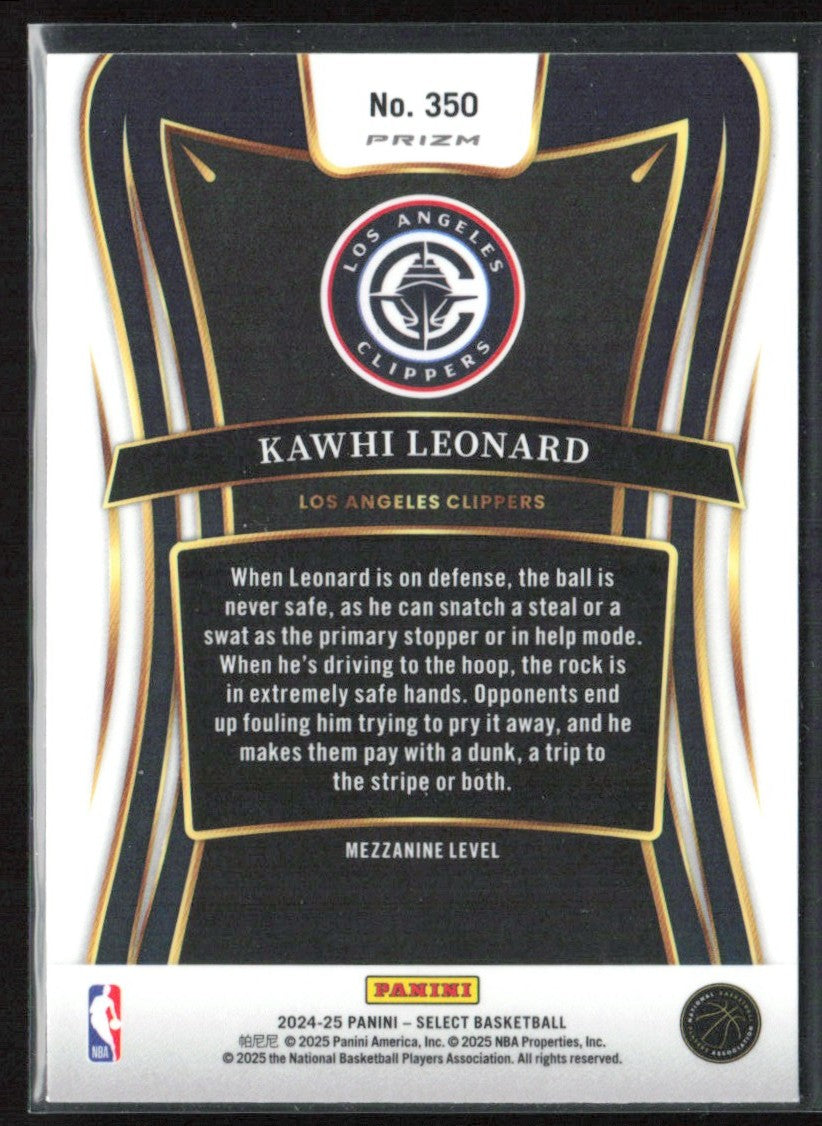 Kawhi Leonard 2024 Panini Select Mezzanine Blue Prizm #350 Los Angeles Clippers