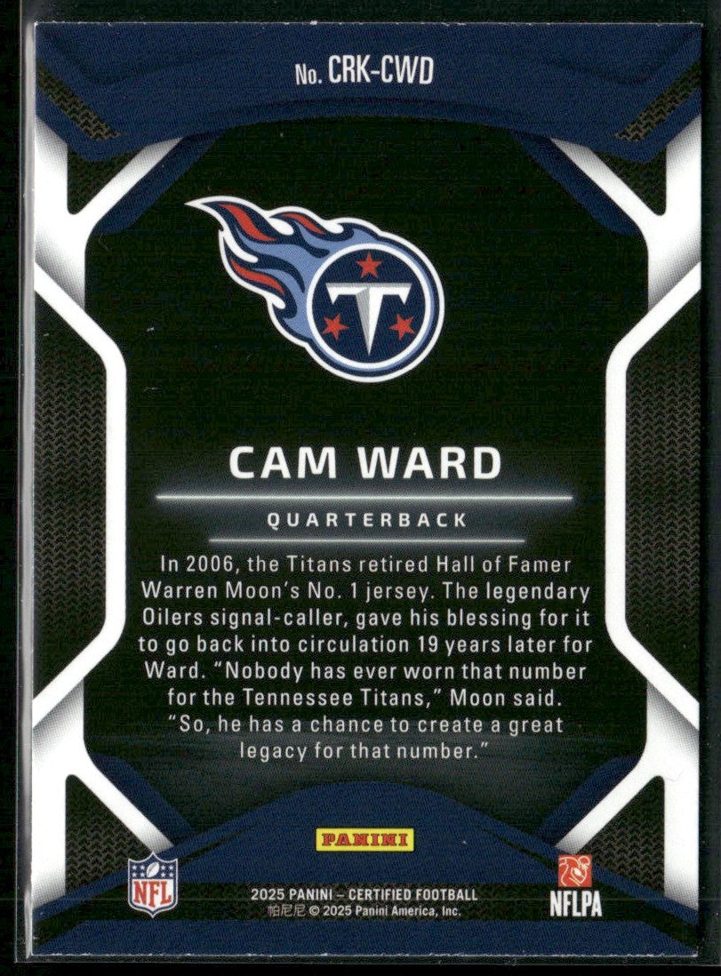 Cam Ward 2025 Panini Certified Rookies RC #CRK-CWD Tennessee Titans