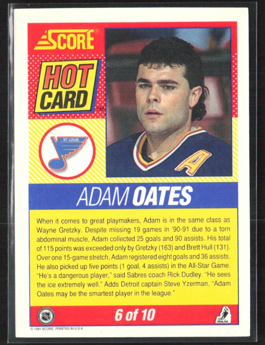 Adam Oates 1991 Score Hot Card #6 St. Louis Blues