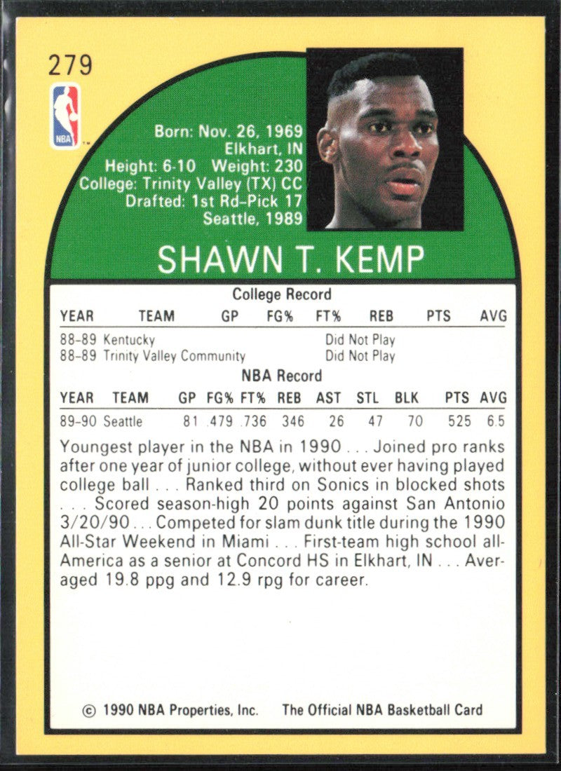 Shawn Kemp 1990 NBA Hoops RC #279 Seattle SuperSonics