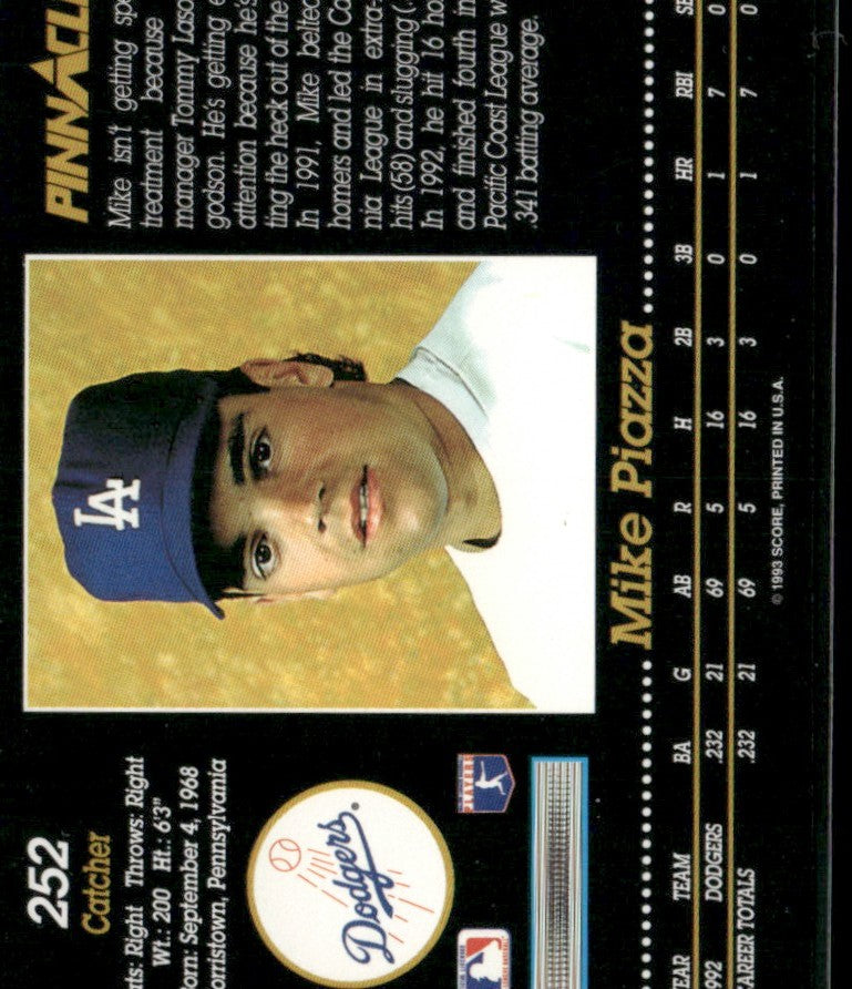 Mike Piazza 1993 Pinnacle #252 Los Angeles Dodgers