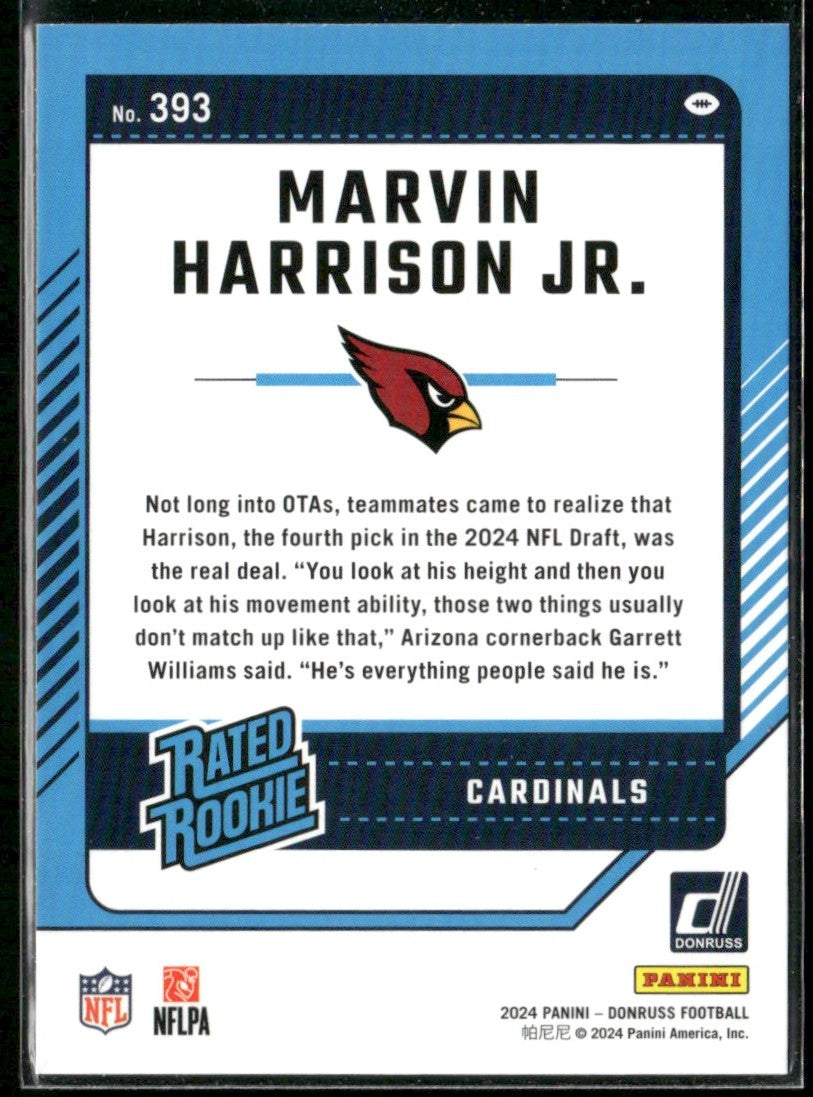 Marvin Harrison Jr. 2024 Panini Donruss RC #393 Arizona Cardinals
