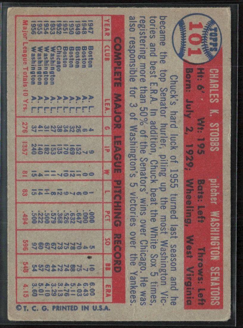 Chuck Stobbs 1957 Topps #101 Washington Senators