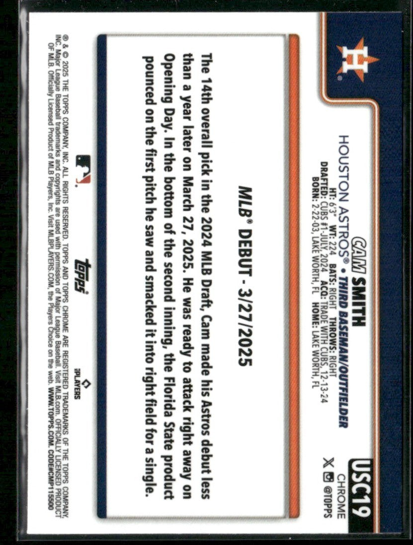 Cam Smith 2025 Topps Chrome Update RC #USC19 Houston Astros
