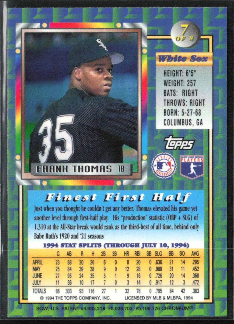 Frank Thomas 1994 Topps Traded Finest Inserts #7 Chicago White Sox