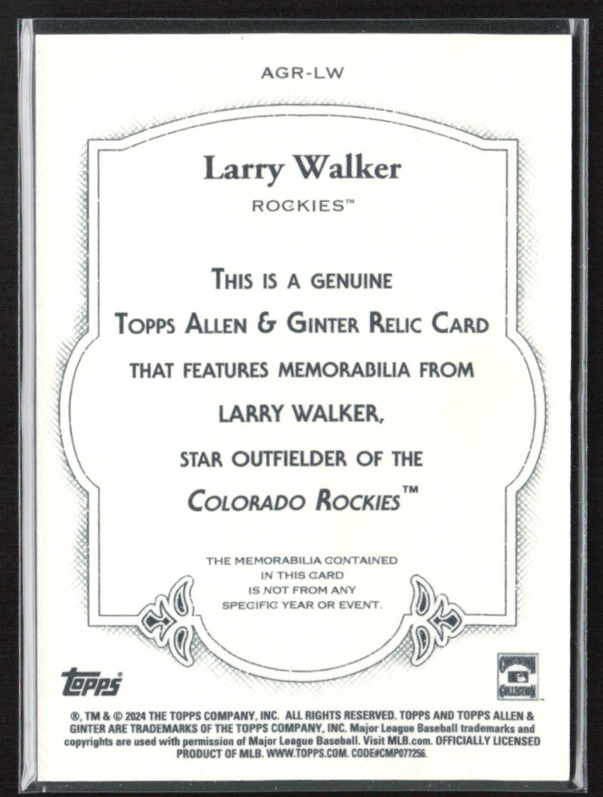 Larry Walker 2024 Topps Allen & Ginter Jersey #AGR-LW Colorado Rockies