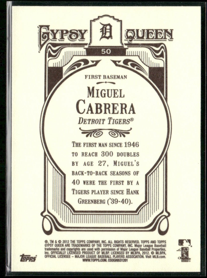 Miguel Cabrera 2012 Topps Gypsy Queen #50 Detroit Tigers