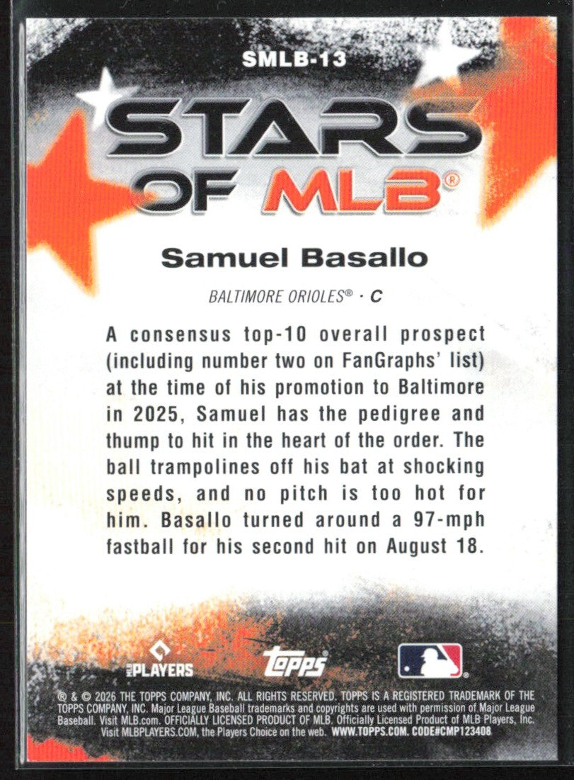 Samuel Basallo 2026 Topps Stars MLB RC #SMLB-13 Baltimore Orioles