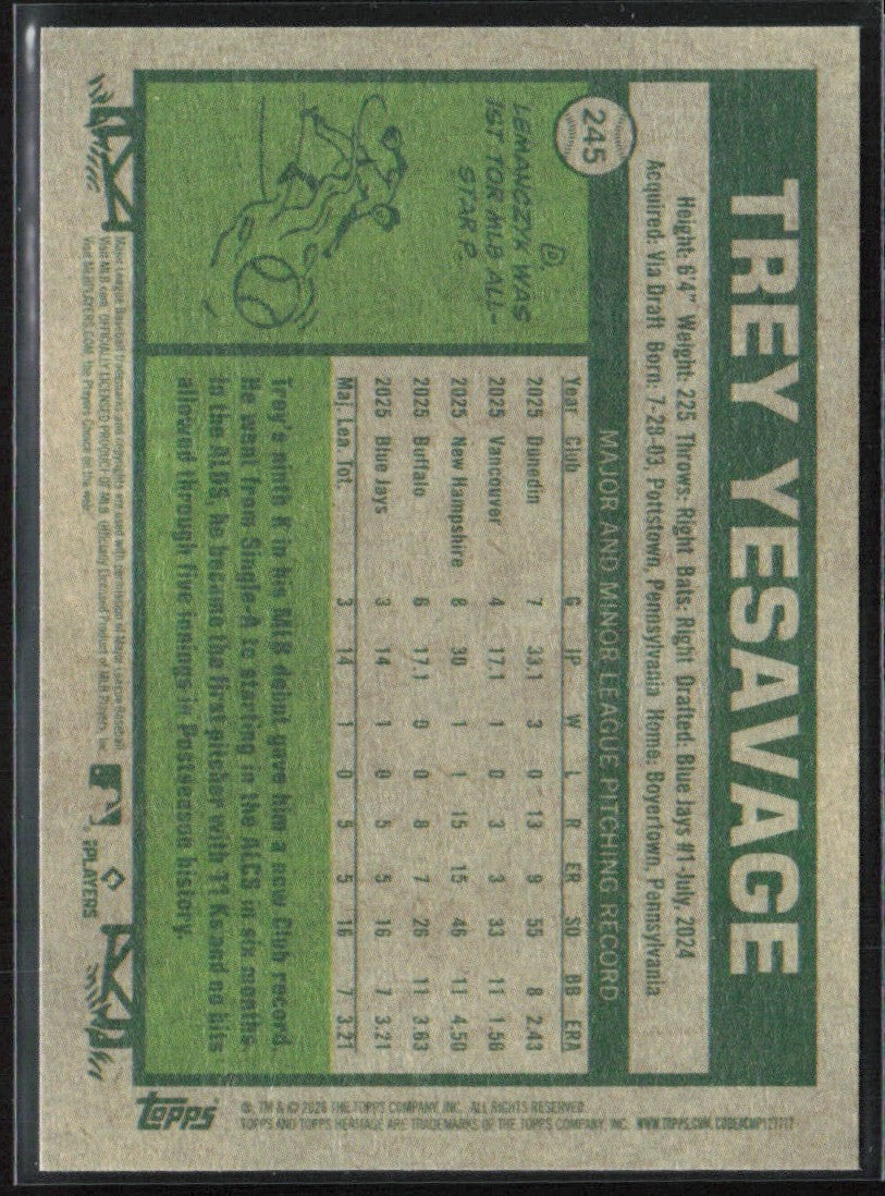 Trey Yesavage 2026 Topps Heritage RC #245 Toronto Blue Jays