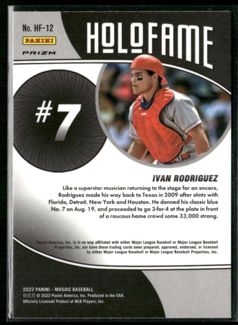 Ivan Rodriguez 2022 Panini Mosaic Holofame Prizm #HF-12 Texas Rangers