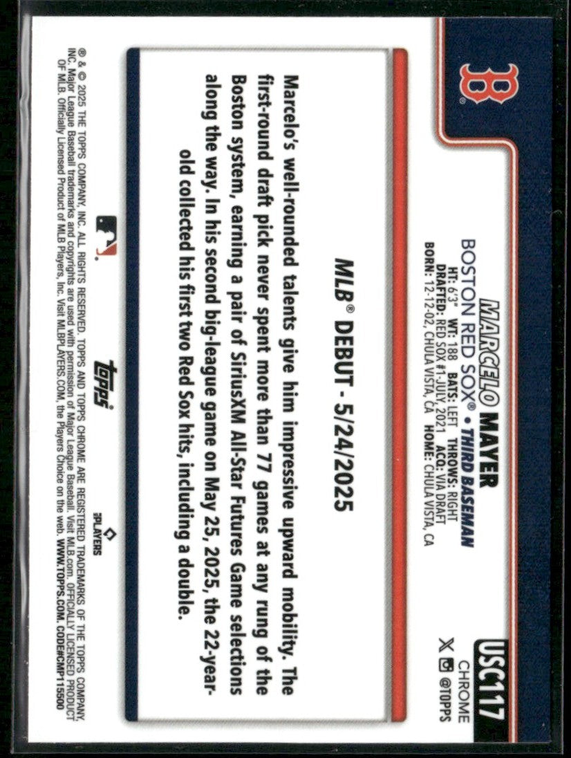 Marcelo Mayer 2025 Topps Chrome Update RC #USC117 Boston Red Sox