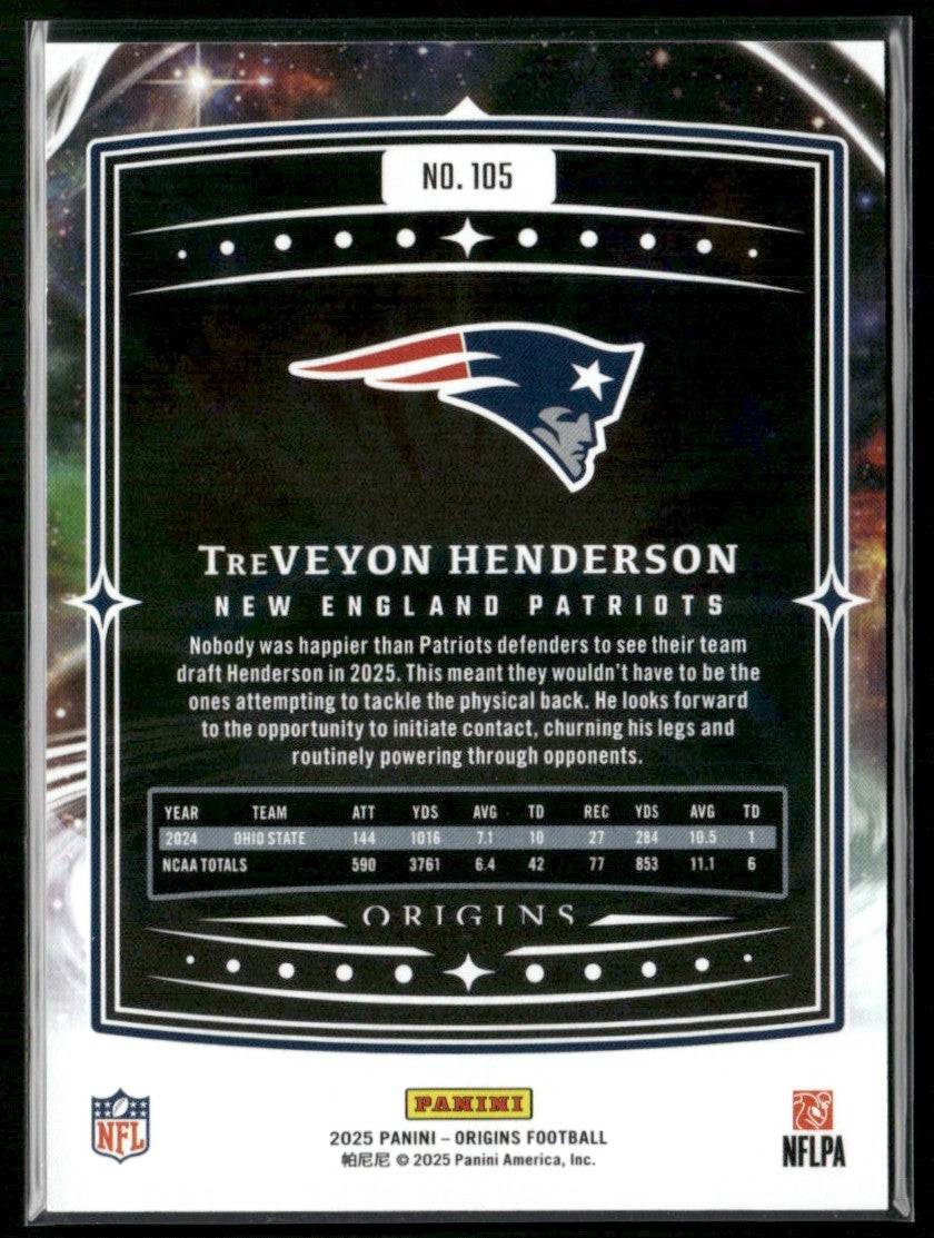 TreVeyon Henderson 2025 Panini Origins RC #105 New England Patriots