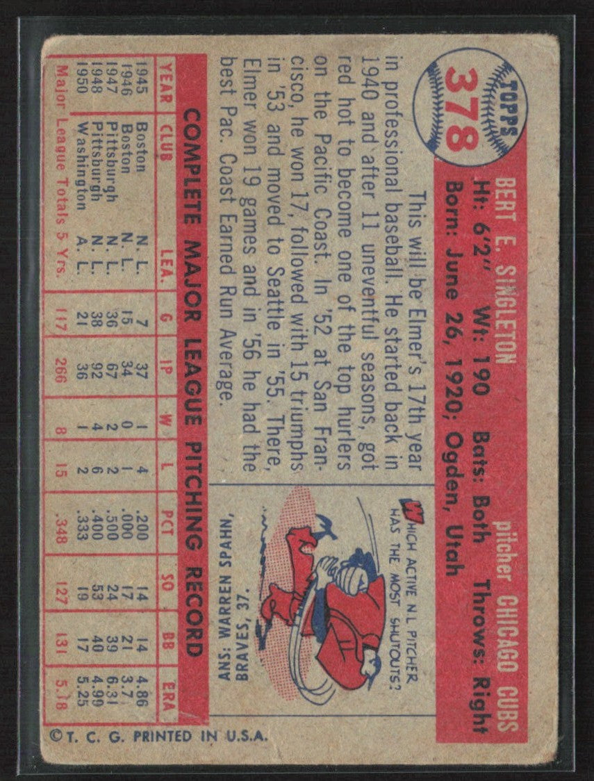 Elmer Singleton 1957 Topps #378 Chicago Cubs