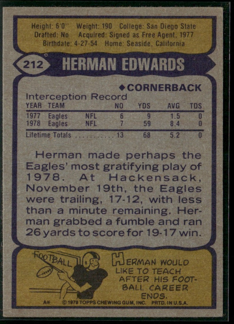 Herman Edwards 1979 Topps #212 Philadelphia Eagles