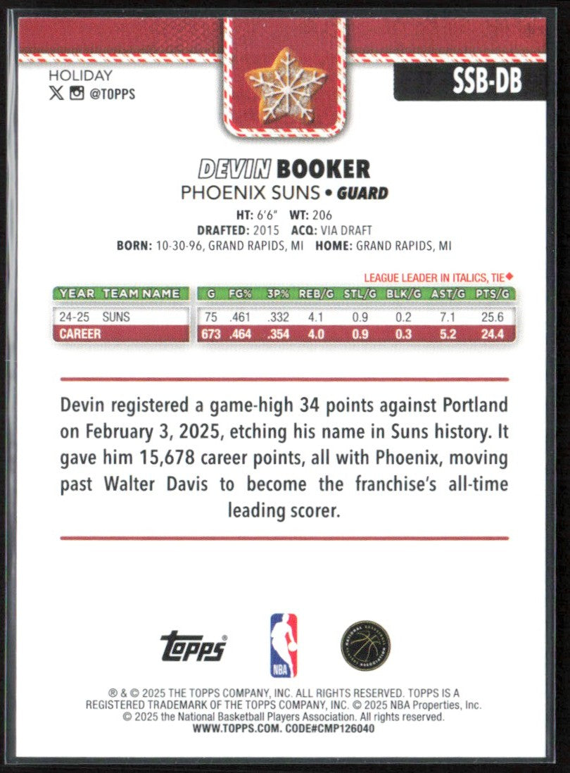 Devin Booker 2025 Topps Holiday SSP Cookie Back #SSB-DB Phoenix Suns