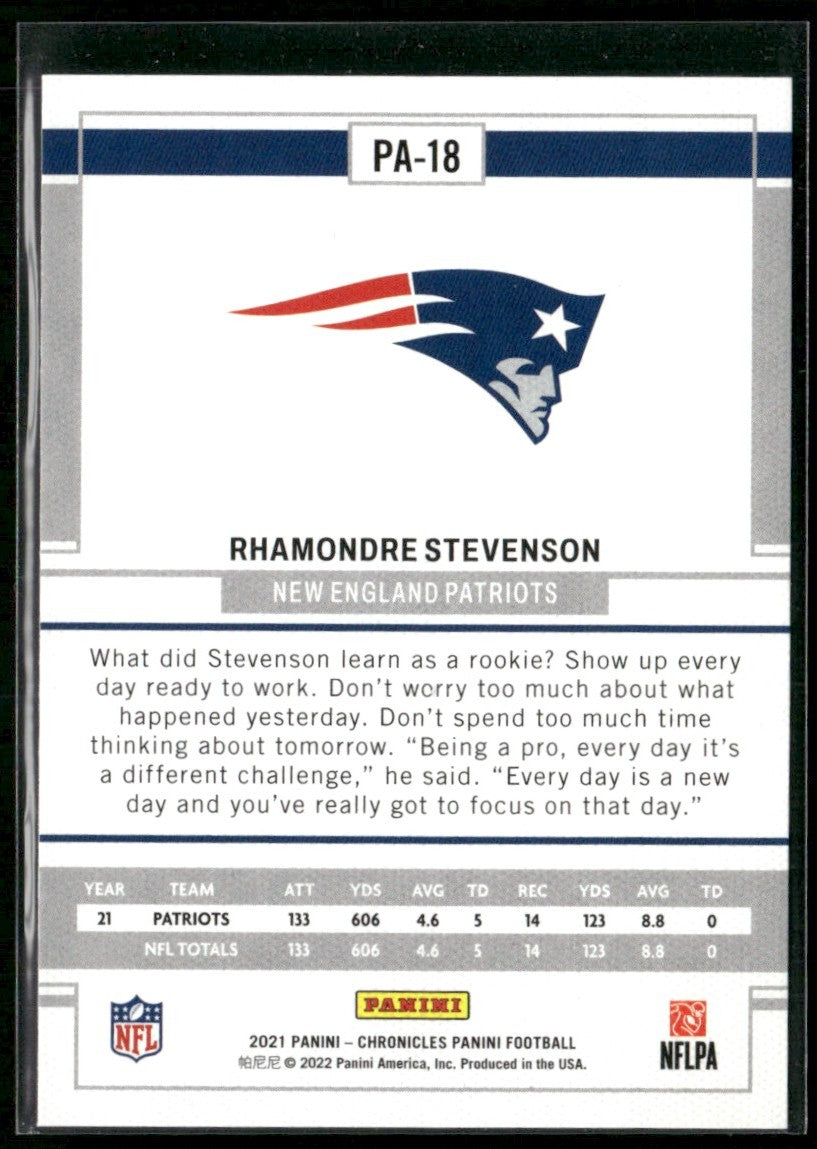 Rhamondre Stevenson 2021 Panini Chronicles RC #PA-18 New England Patriots
