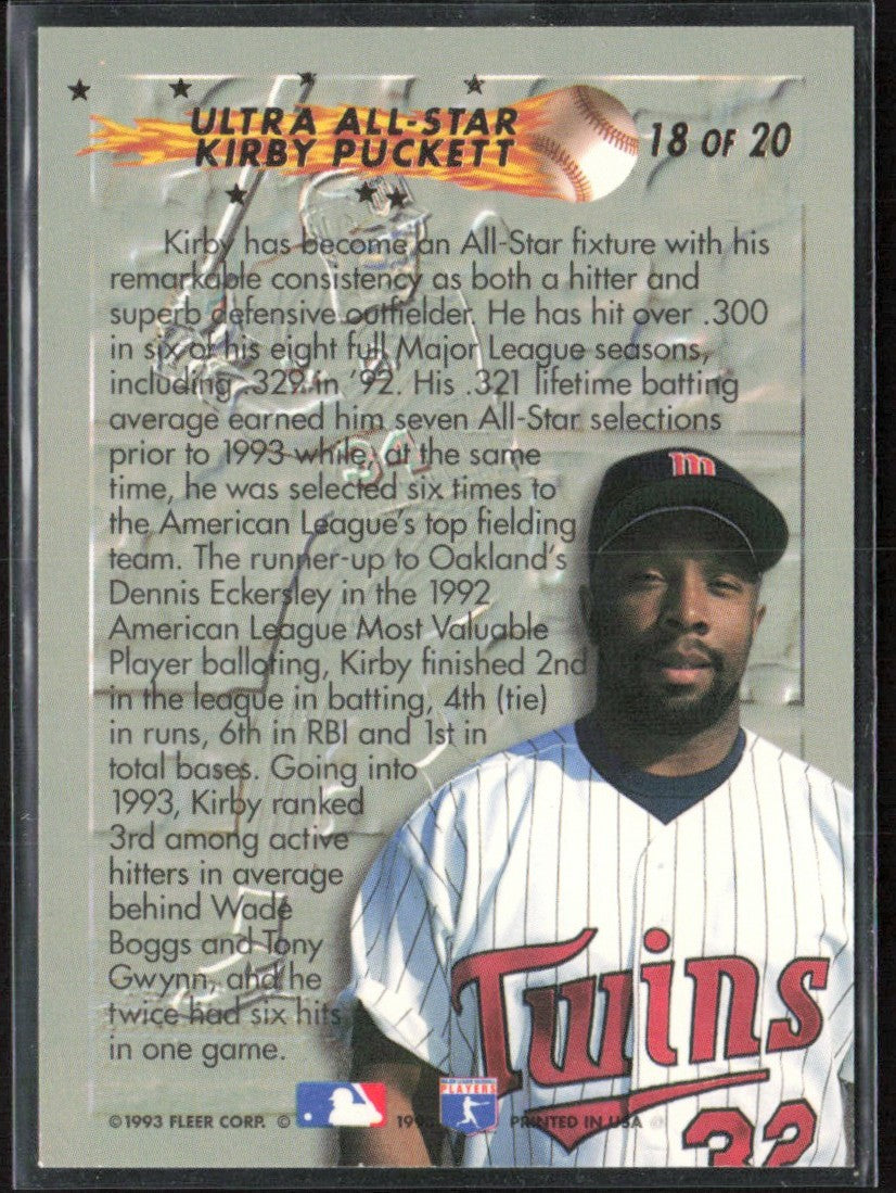 Kirby Puckett 1993 Fleer Ultra All-Stars #18 Minnesota Twins