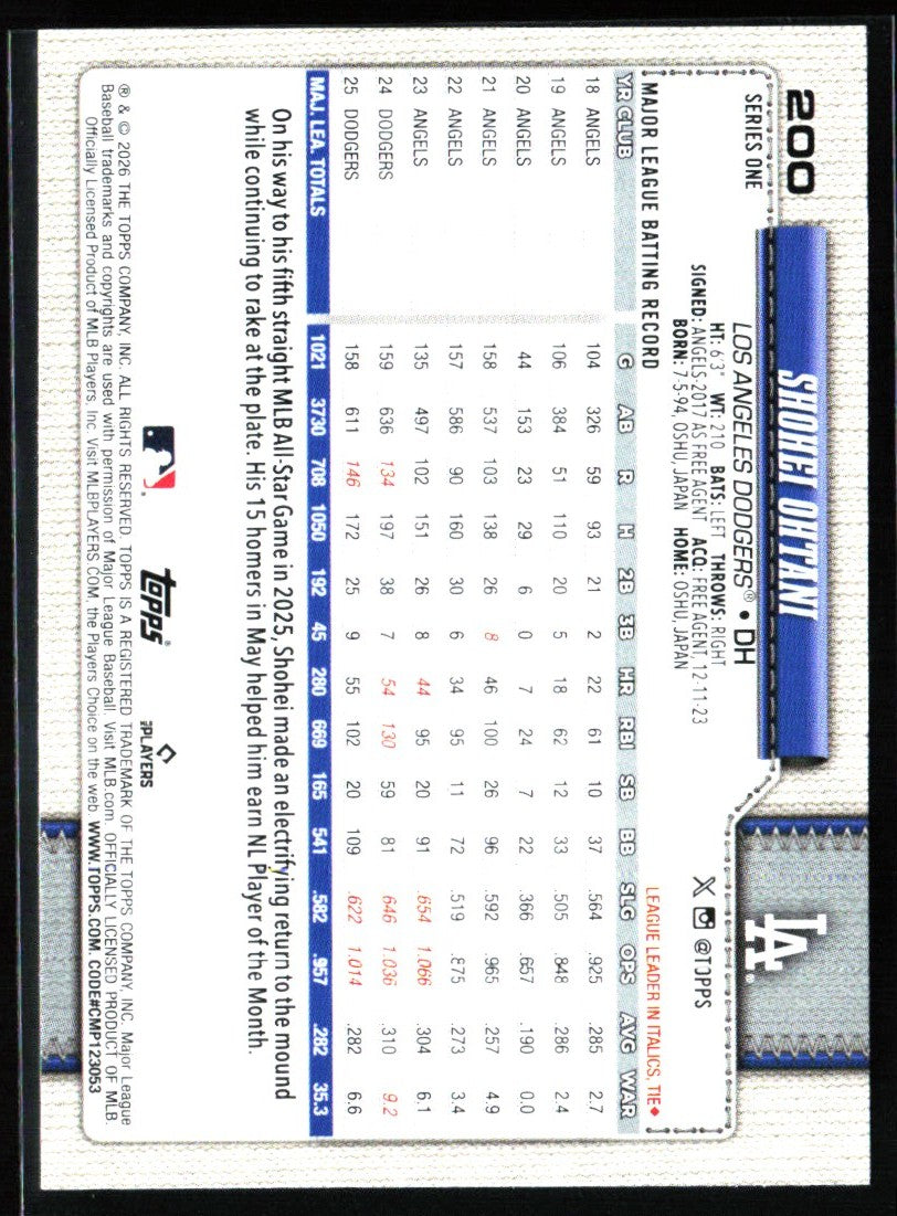 Shohei Ohtani 2026 Topps #200 Los Angeles Dodgers