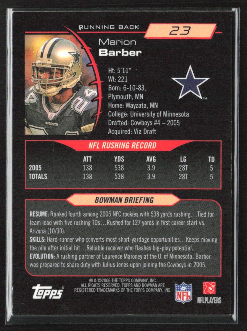 Marion Barber 2006 Bowman Gold #23 Dallas Cowboys