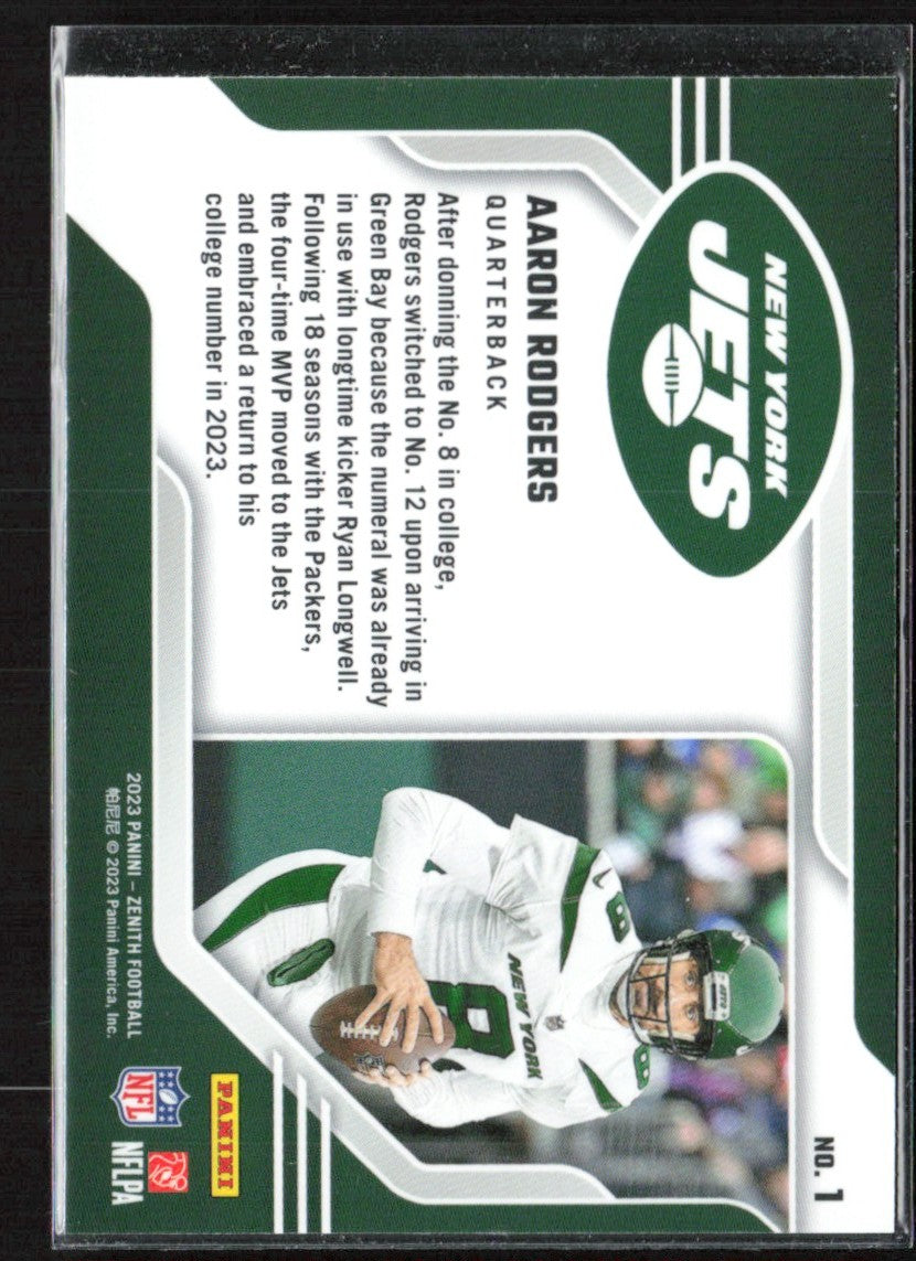 Aaron Rodgers 2023 Panini Zenith Football Behind The Numbers #1 New York Jets