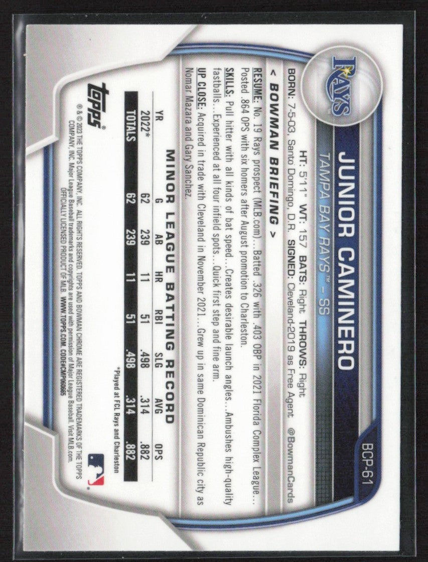 Junior Caminero 2023 Bowman Chrome 1st #BCP-61 Tampa Bay Rays