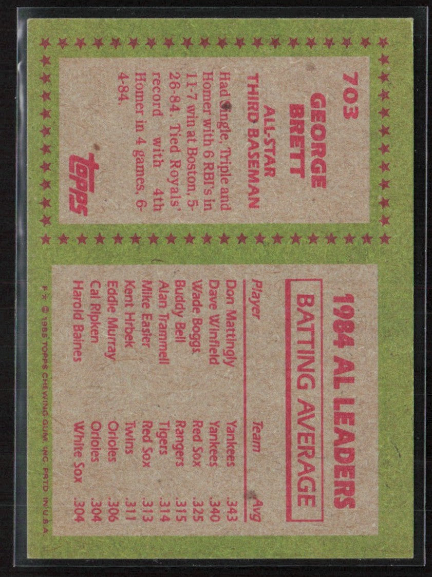 George Brett 1985 Topps All-Star #703 Kansas City Royals