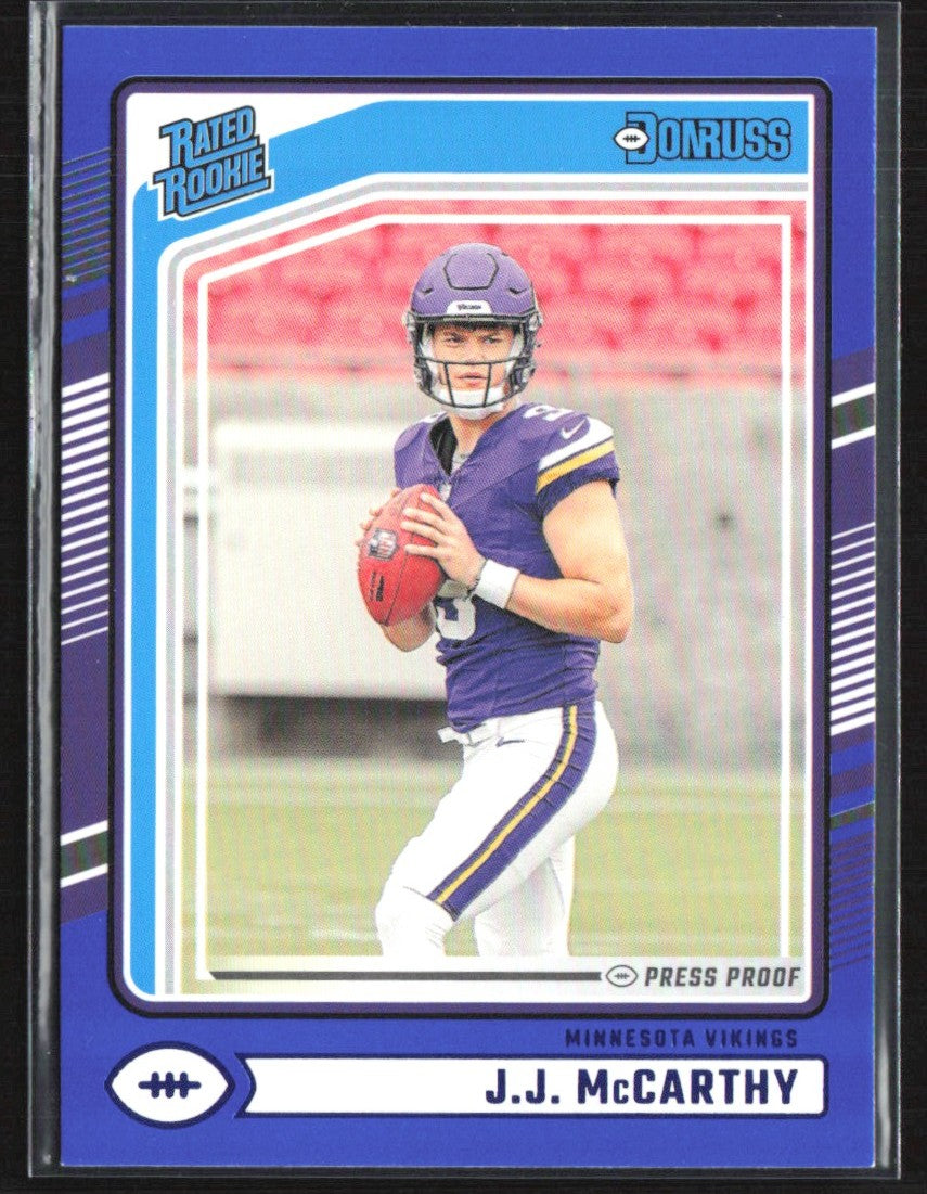 J.J. McCarthy 2024 Donruss Press Proof Blue RC #303 Minnesota Vikings