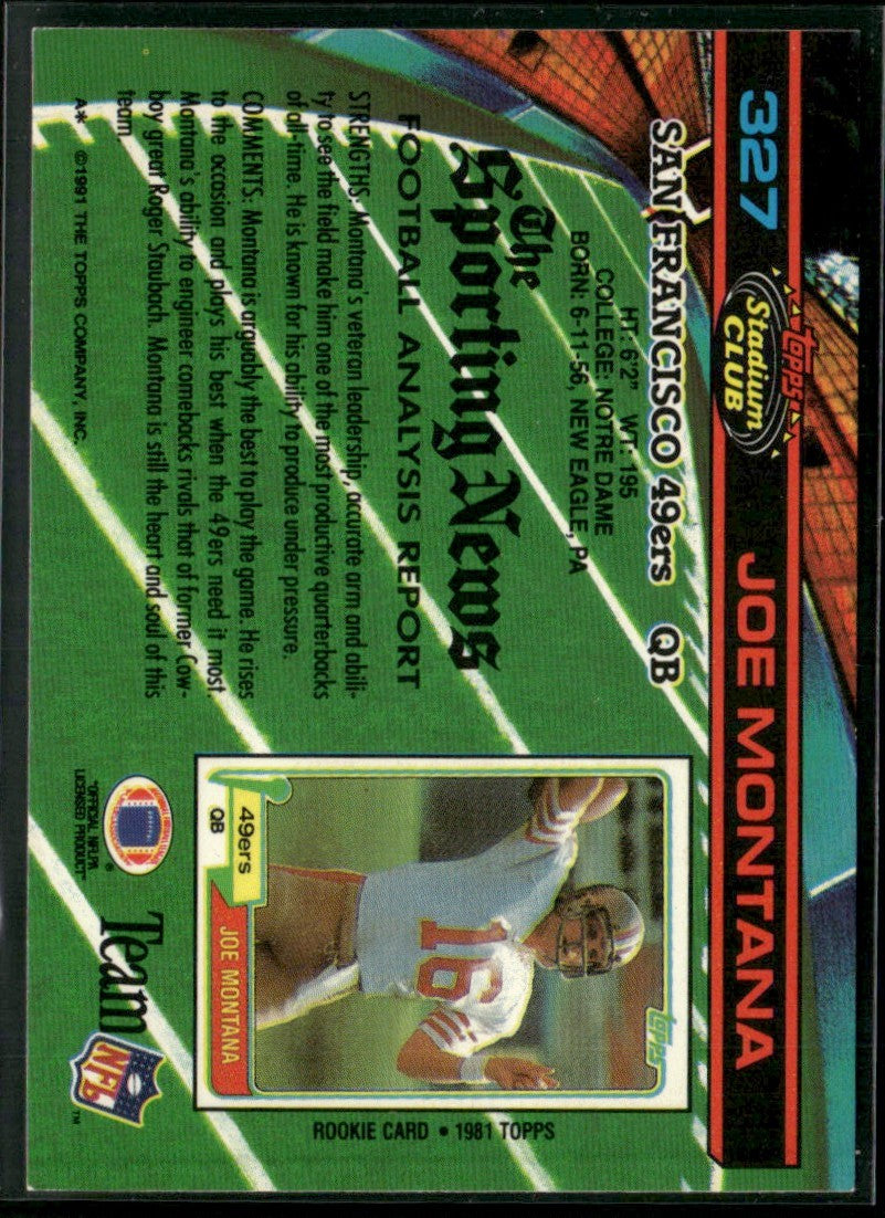 Joe Montana 1991 Topps Stadium Club #327 San Francisco 49ers