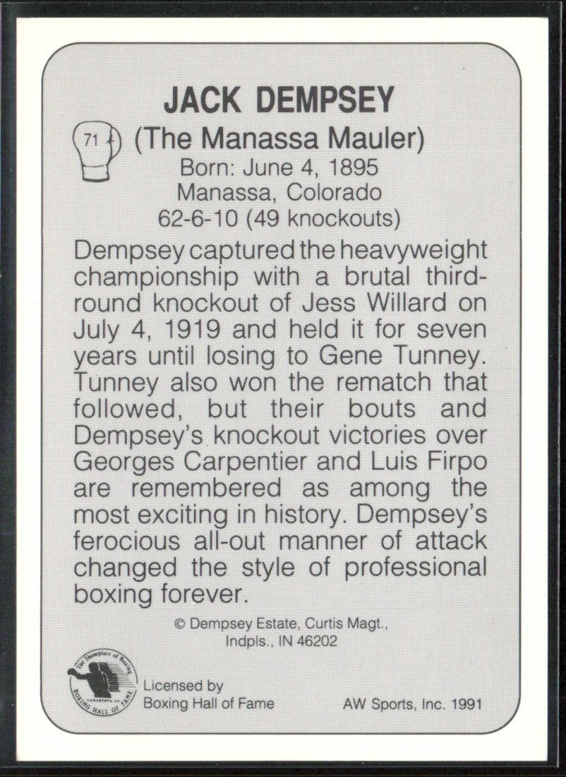 Jack Dempsey 1991 All World #71