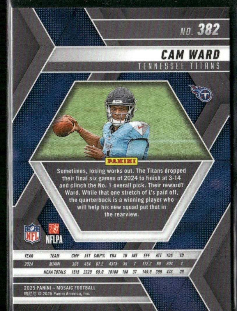 Cam Ward 2025 Panini Mosaic RC #382 Tennessee Titans