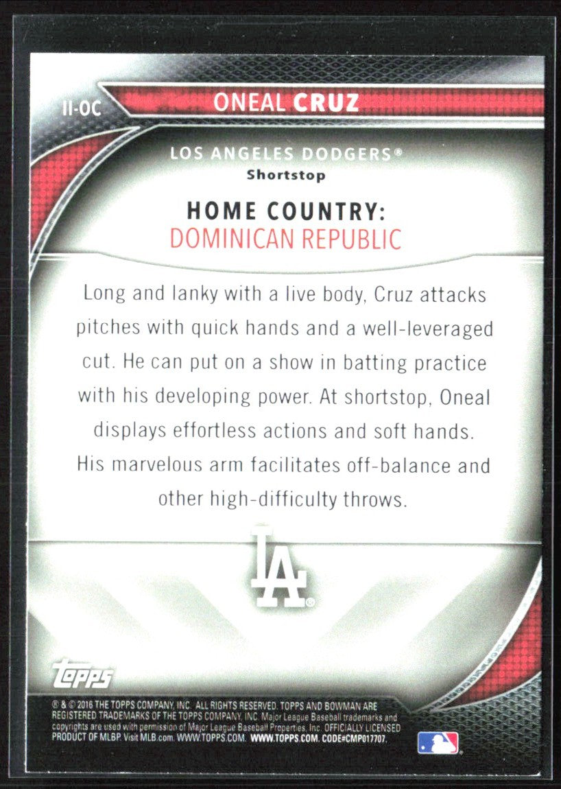 Oneal Cruz 2016 Bowman International Ink #II-OC Los Angeles Dodgers