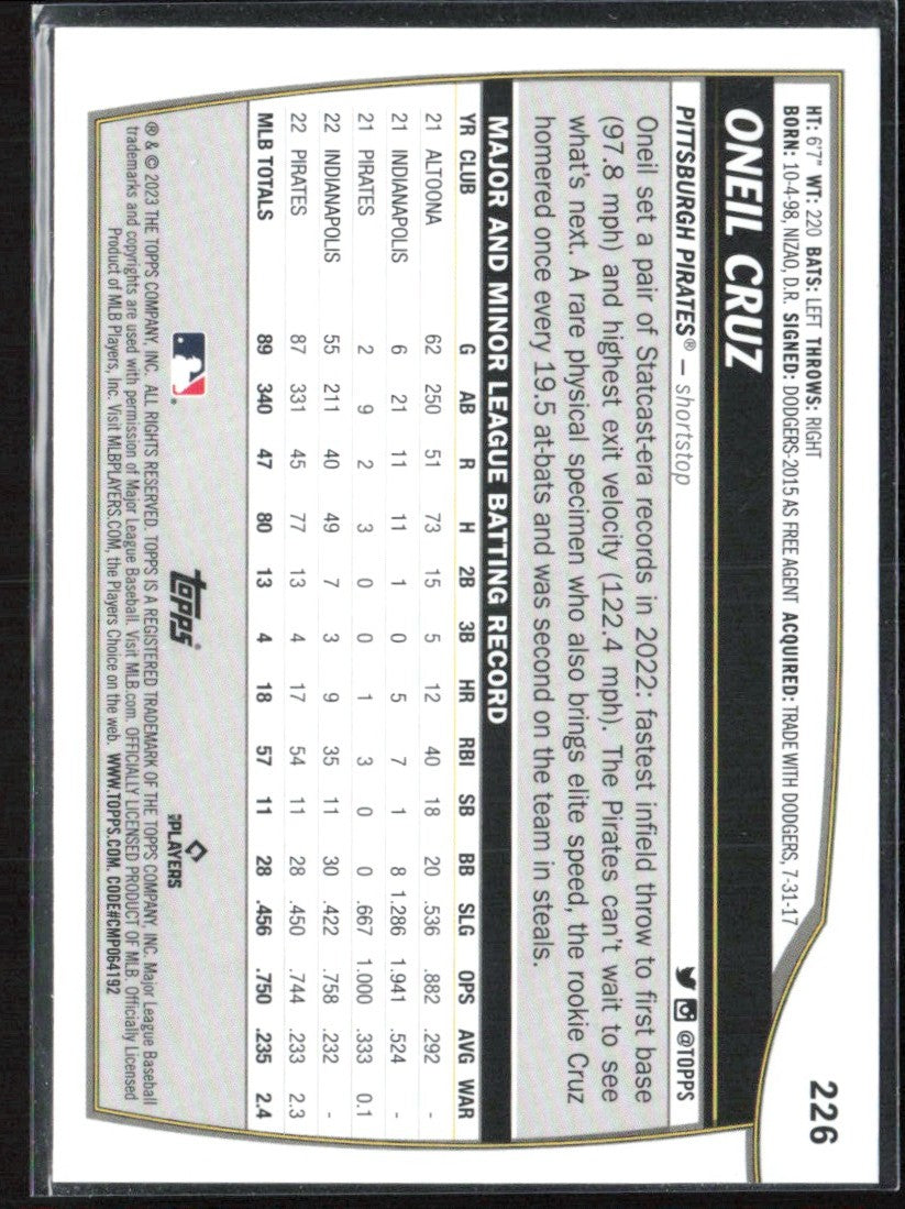 Oneil Cruz 2023 Topps Big League Electric Orange #226 Pittsburgh Pirates