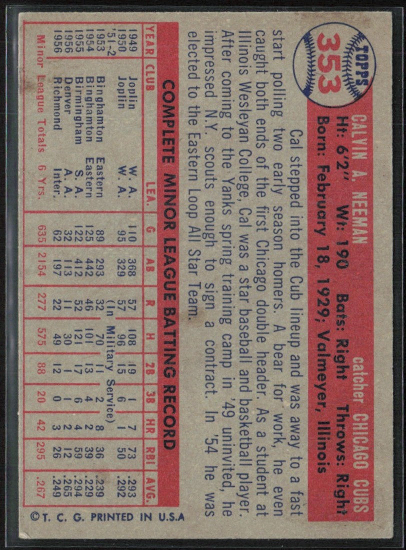 Cal Neeman 1957 Topps RC #353 Chicago Cubs